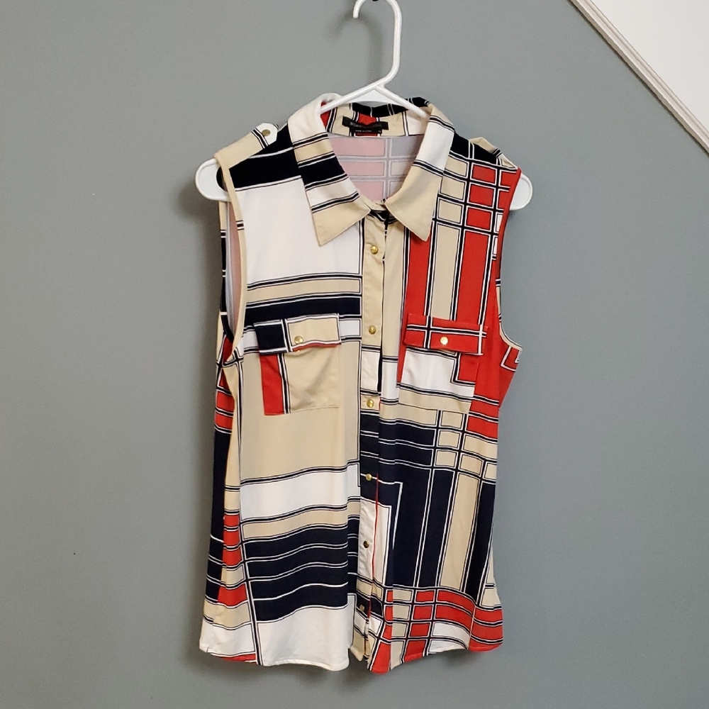 BCBGMaxAzria Sleeveless Geometric Print Top (sz XL)